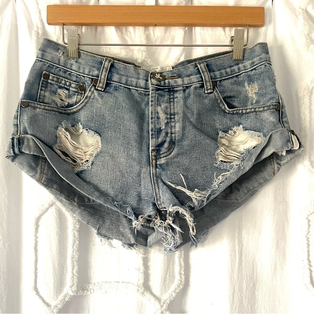 One Teaspoon Light Blue Distressed Denim Cutoff Shorts